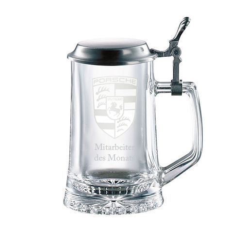 ARNSTADT KRISTALL . Bierkrug mit Zinndeckel + LOGO