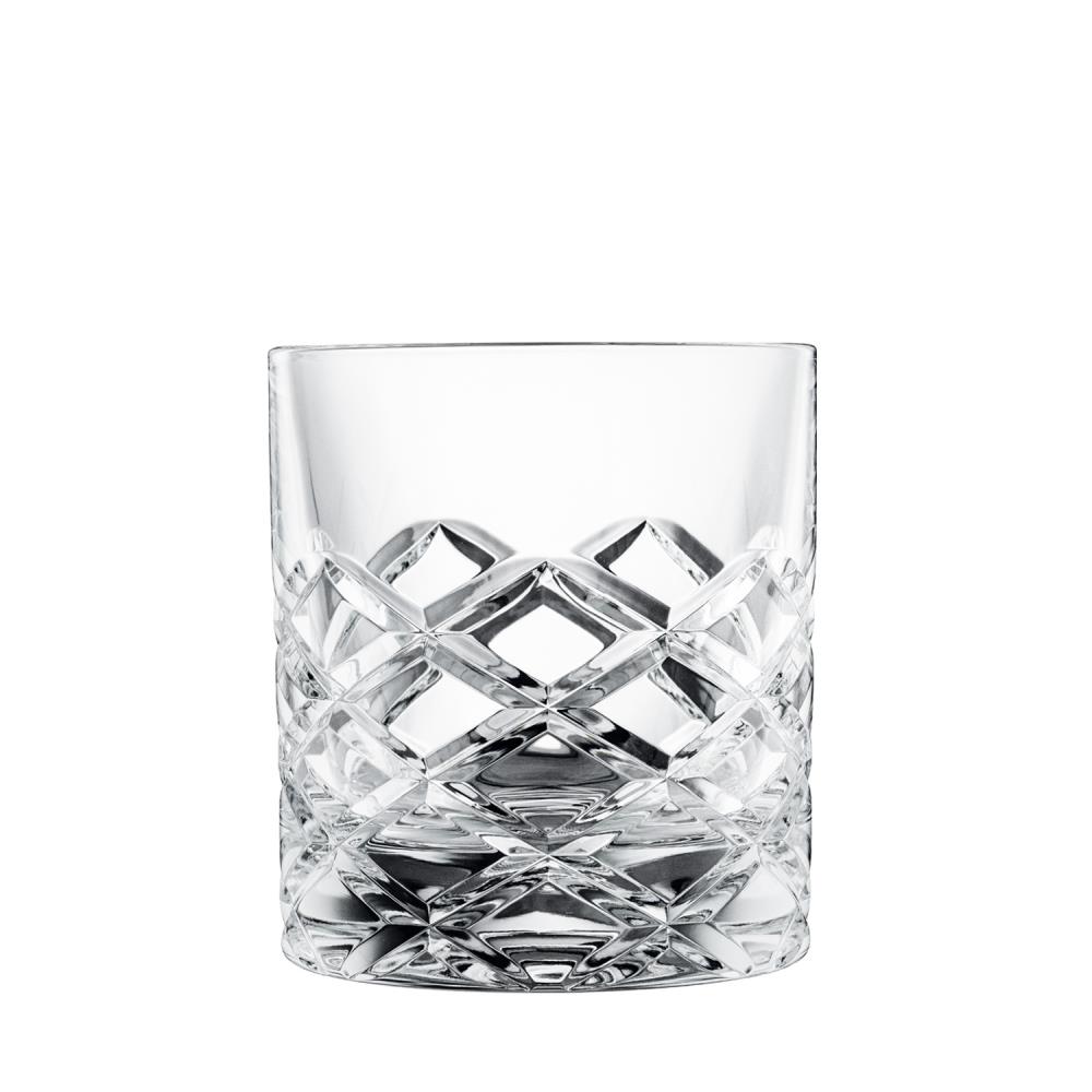 Transparentes, mundgeblasenes Grace Whiskyglas aus hochwertigem Kristallglas. Detailliertes, handgeschliffenes Rautenmuster reflektiert Licht und verleiht brillanten Glanz. Glatte Kante, 9,0 cm hoch, robust und griffig.