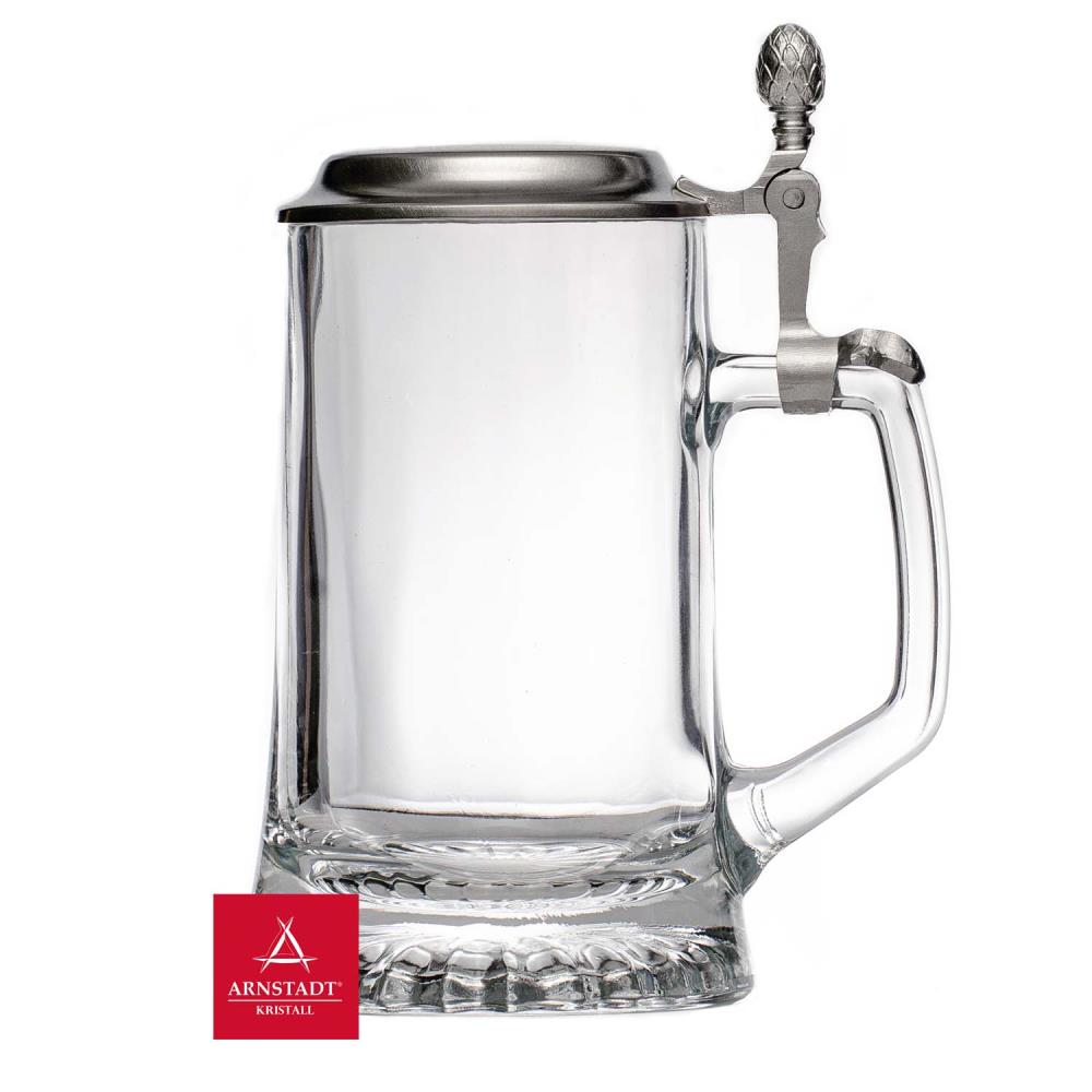 ARNSTADT KRISTALL . Bierkrug mit Zinndeckel + LOGO