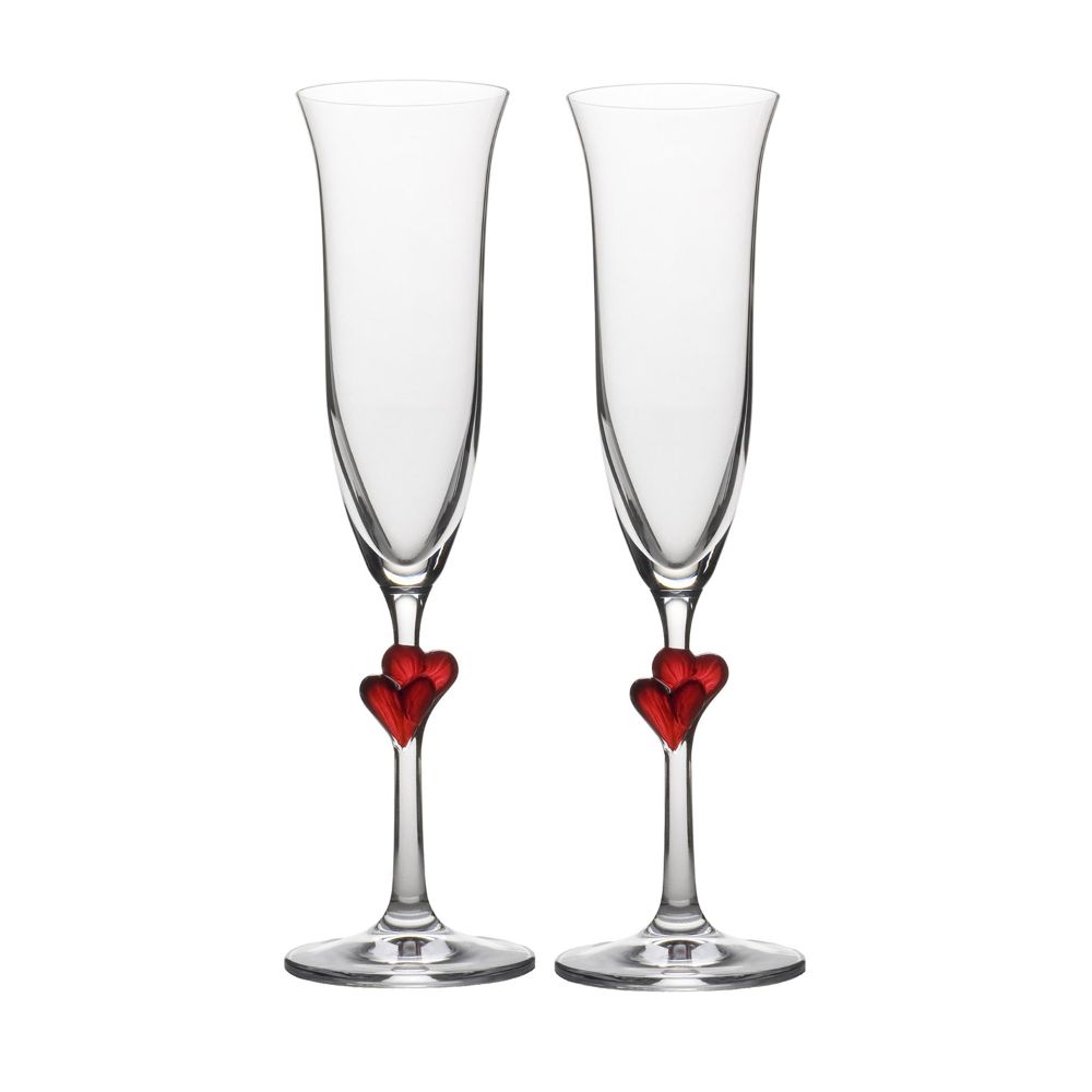 2er-Set Sektglas Herzen rot + individuelle Gravur